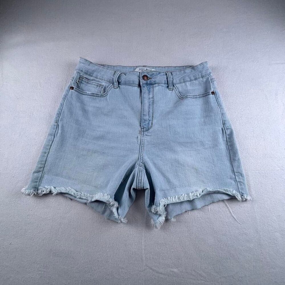 Judy Blue Denim Shorts Womens 1XL Light Wash High Rise Frayed Hem Plus Size